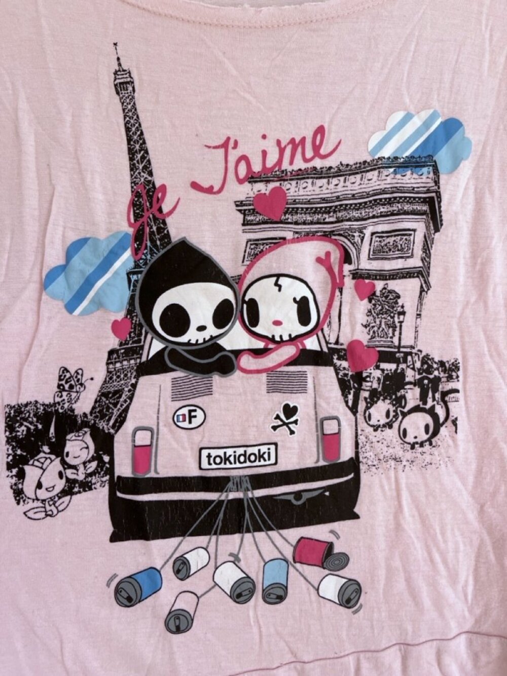 tokidoki Je T'aime Paris Graphic Tee Distressed Pink Size S Vintage - Picture 2 of 10